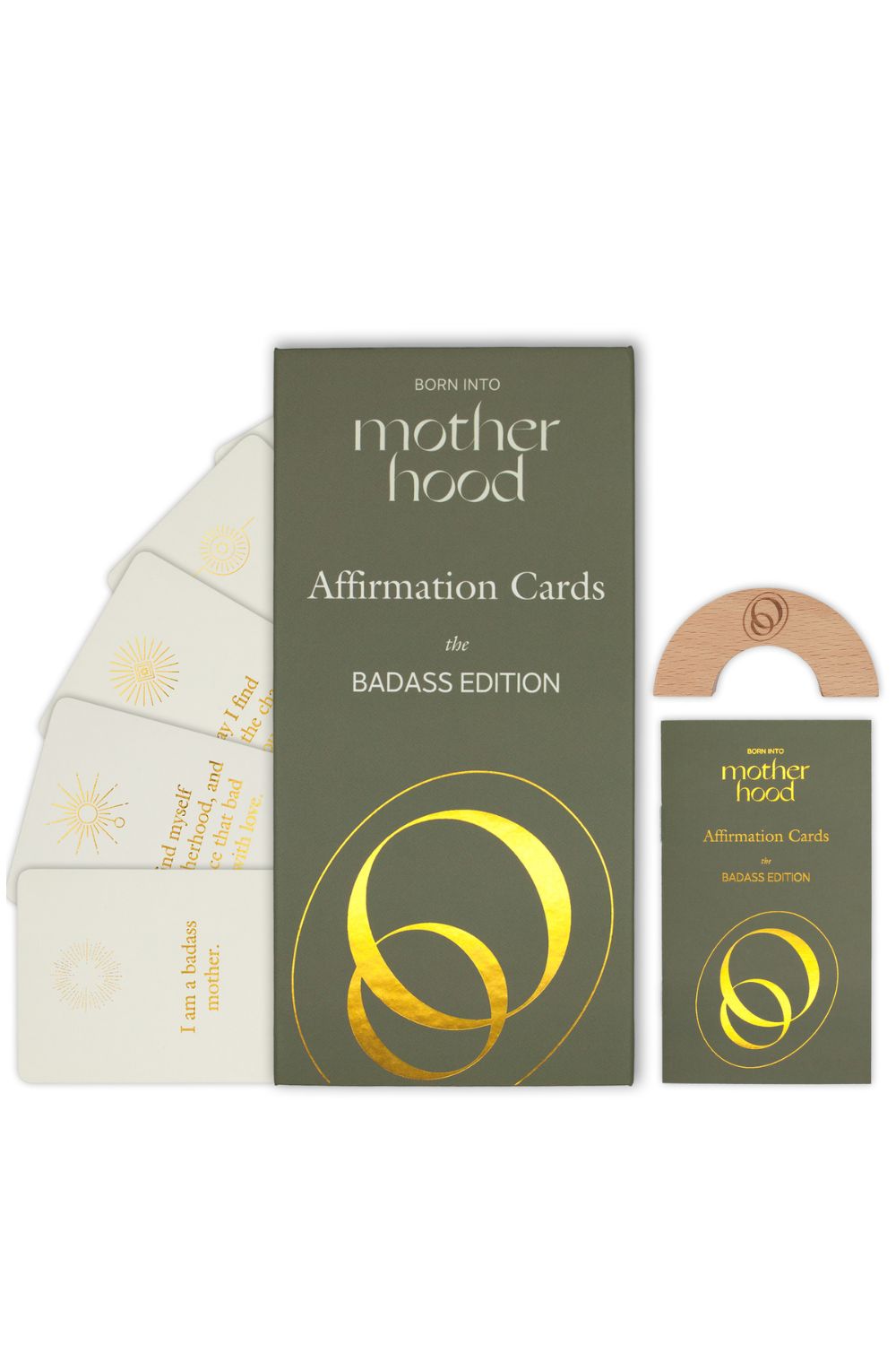 Gold-foiled badass motherhood cards with bold language